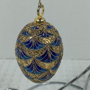 Blue and Gold Decorative Enamel Cloisonne Egg Fan Design